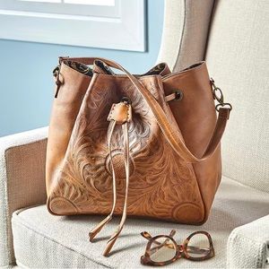 Leaders Sunflower Hand Tooled Leather Handbag Brand New